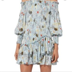 Alexis Gamina Satin Floral Ruched Off-Shoulder Sundress- Size Small